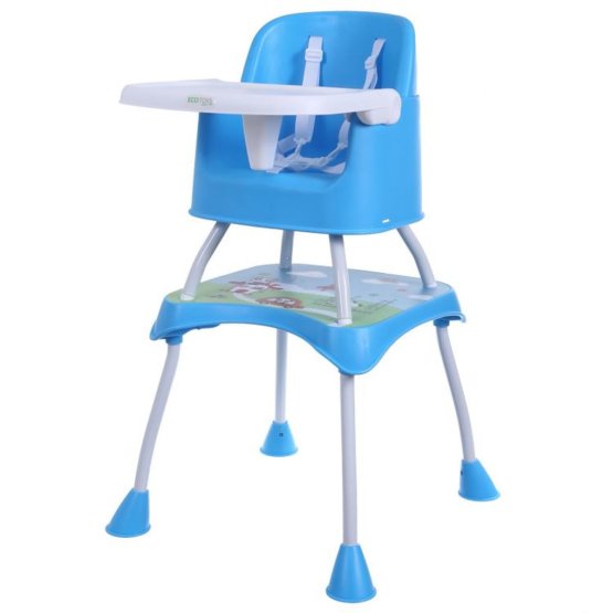 Detská jedálenská stolička Panda 3v1 - modrá